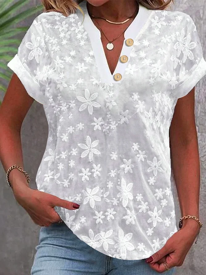 Women Plain Summer Simple No Elasticity Cotton And Linen Regular H-Line Buckle Cotton and linen Shirts