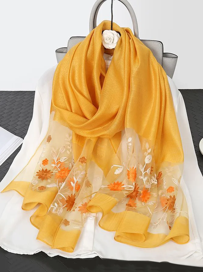 Floral All Season Elegant Polyester Embroidery Lightweight Breathable Daily Silk Scarf Scarf for Women