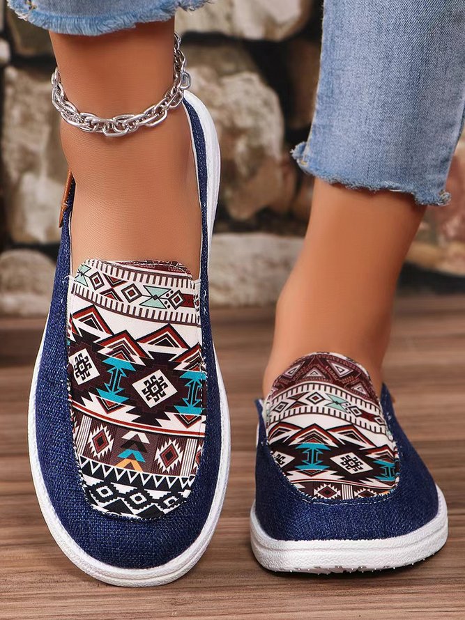Casual Ethnic All Season Daily Flat Heel Fabric Fabric Slip On Loafers Loafers for Women
