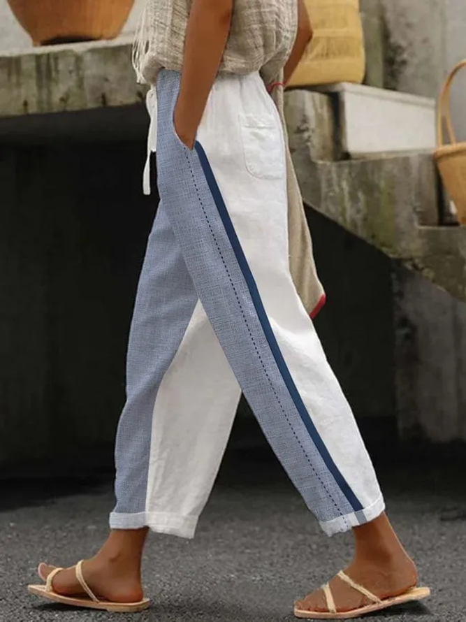 Women Casual Color Block Spring/Fall Polyester No Elasticity Daily Straight pants Long Regular Pants