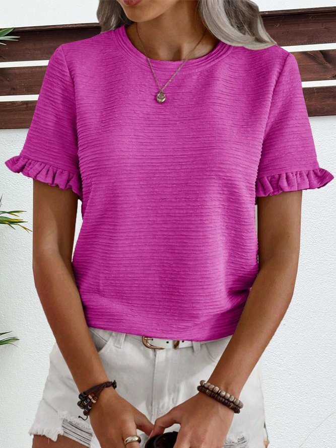 Women Casual Plain Summer Daily Regular Fit Short Sleeve Crew Neck Regular H-Line Blouses