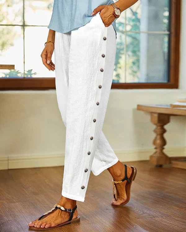 Women Casual Plain Spring/Fall Natural Loose Ankle Pants Straight pants H-Line Regular Pants