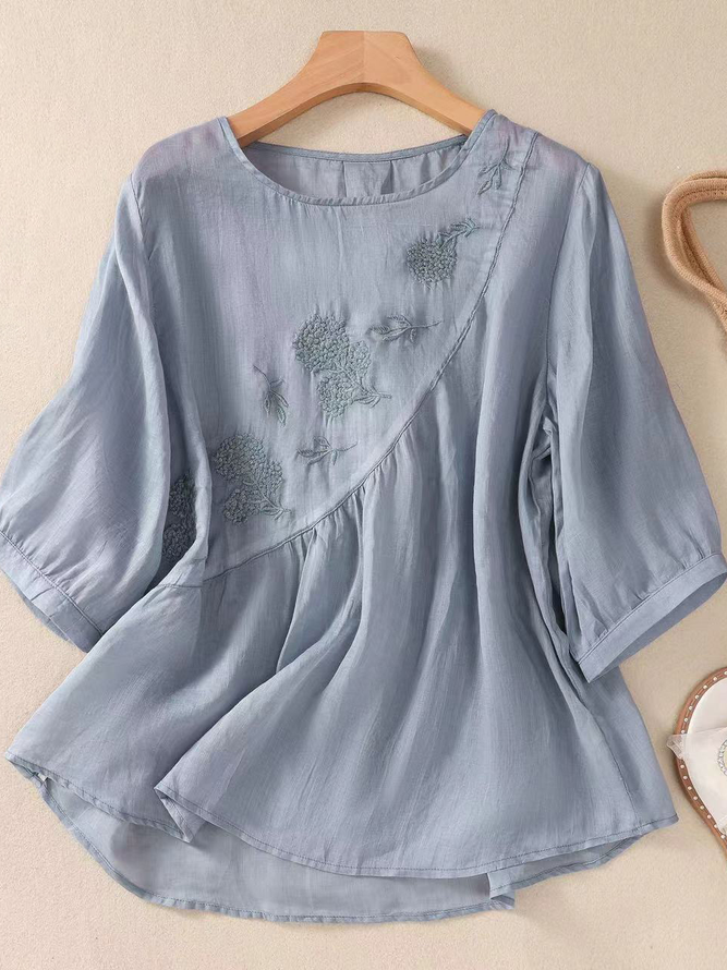 Women Casual Plain Summer Cotton No Elasticity Daily Loose Regular H-Line Blouses