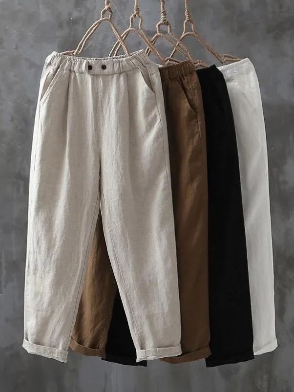 Women Casual Plain Spring/Fall No Elasticity Breathable Elastic Waist Ankle Pants Straight pants Regular Pants