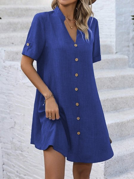 Women Casual Plain Summer No Elasticity Daily Mini Short Sleeve Regular No Dresses