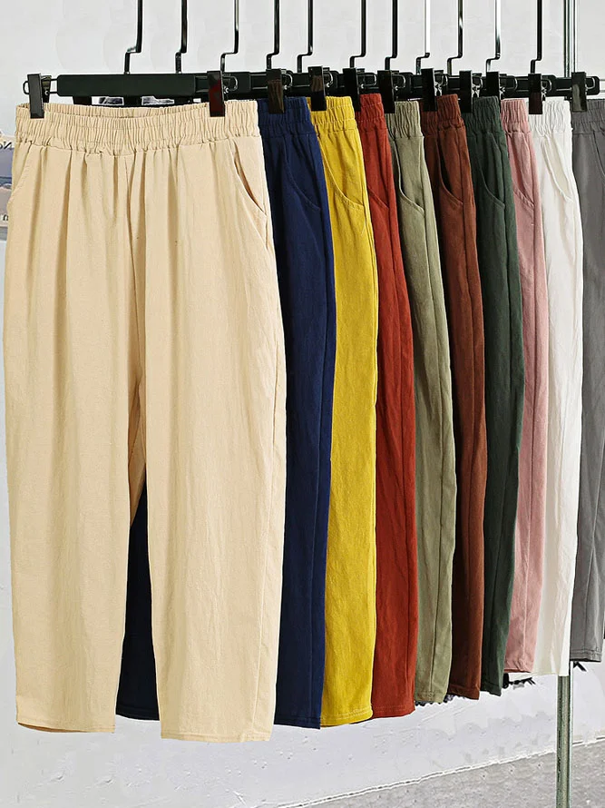 Casual Plain Spring/Fall Cotton No Elasticity Loose Standard Harem pants Regular Pants for Women