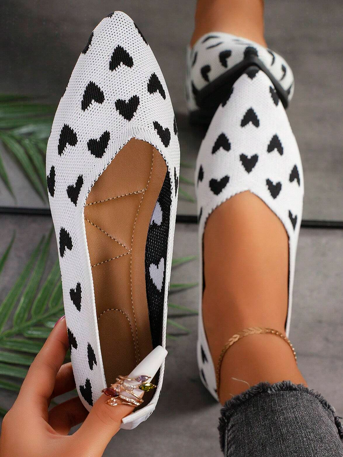 Casual All Season Heart/Cordate Daily Flat Heel Pointed Toe Cotton Mesh Fabric Rubber Shallow Shoes for Women