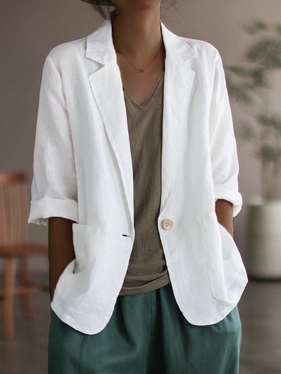 Casual Plain Spring/Fall No Elasticity Three Quarter Sleeve Lapel Collar Regular H-Line Regular Blazers for Women