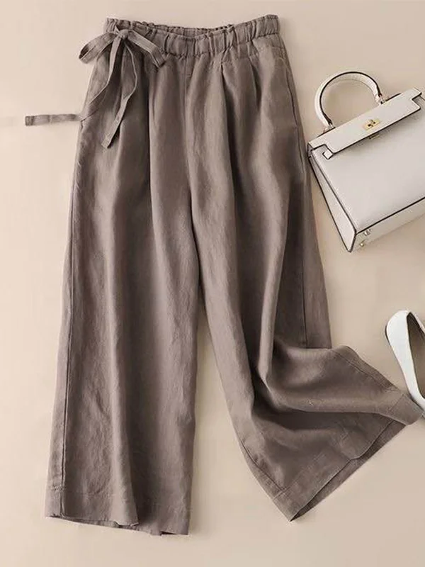 Casual Plain Spring/Fall Natural No Elasticity Daily Loose Long Regular Pants for Women