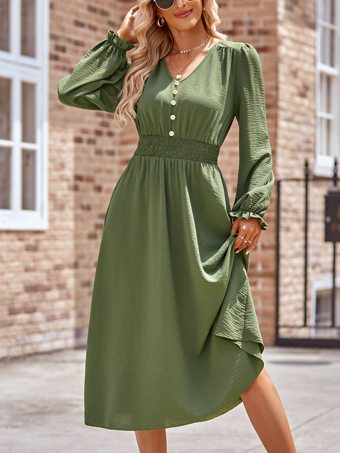 Women Casual Plain Spring/Fall Polyester No Elasticity Loose Midi Long Sleeve H-Line Dresses
