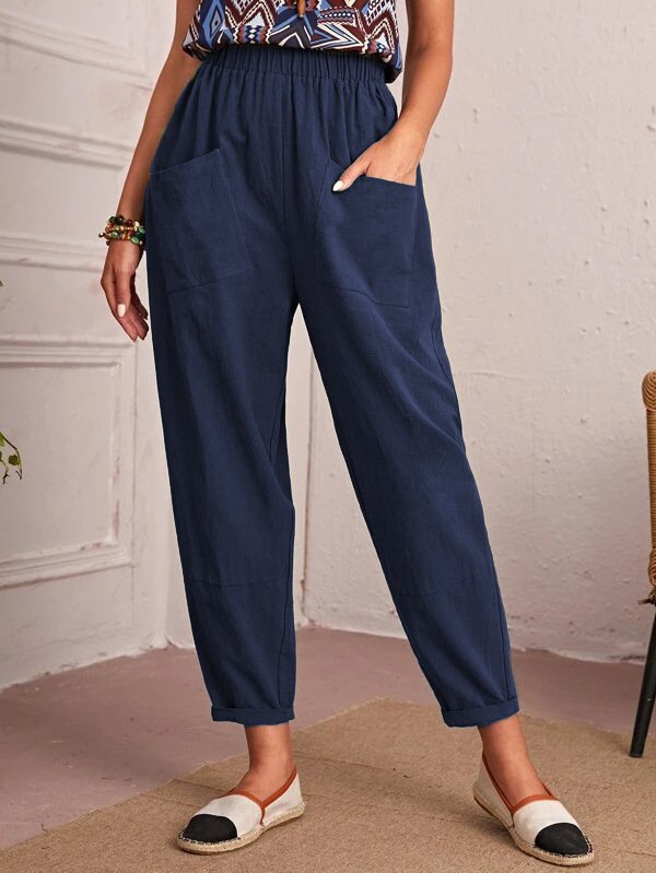 Women Casual Plain Spring/Fall Polyester No Elasticity Daily Long H-Line Regular Pants