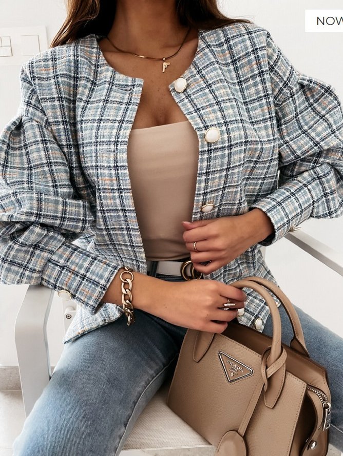 Women Casual Spring/Fall Plaid Polyester Natural Vacation Loose Long Sleeve Regular Jackets Women Casual Spring/Fall Plaid Polyester Natural Vacation Loose Long Sleeve Regular Jackets