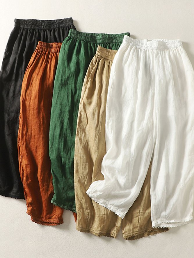 Women Casual Plain Spring/Fall Natural No Elasticity Daily Loose H-Line Regular Pants