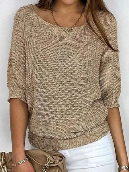 Women Casual Plain Spring/Fall Loose Crew Neck Yarn/Wool yarn Regular H-Line Regular Sweaters