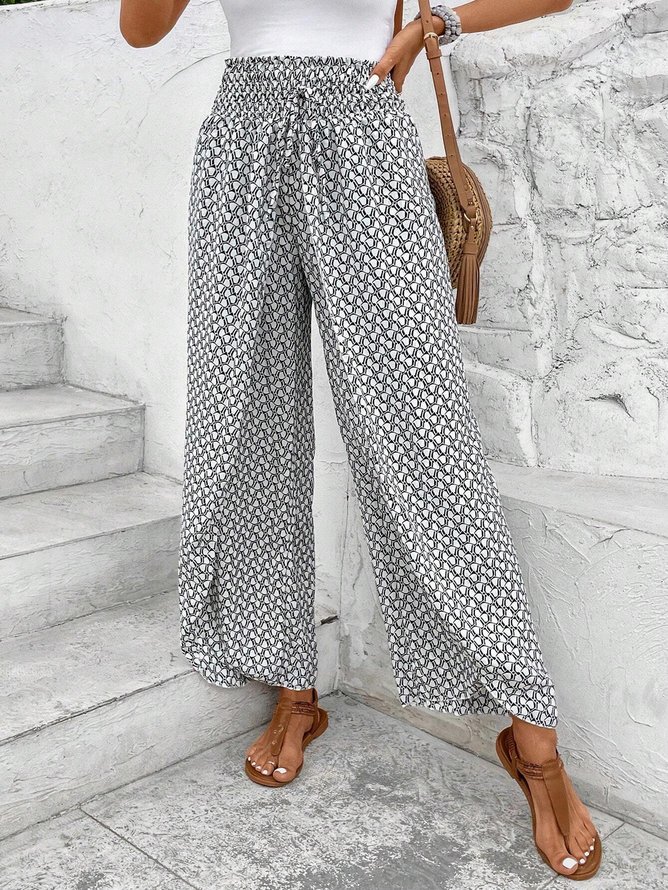 Women Geometric Casual Spring/Fall Natural Micro-Elasticity Loose Long H-Line Regular Pants