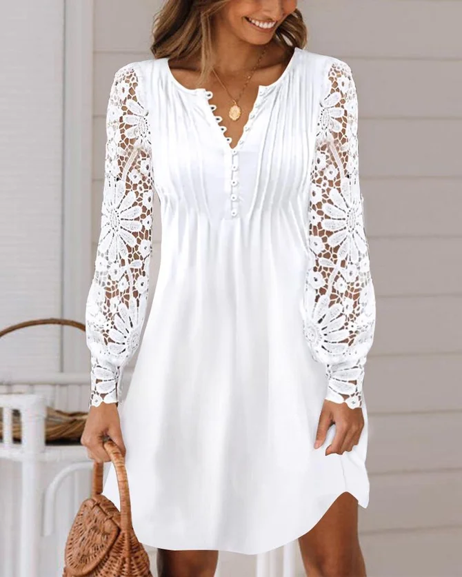 Casual Plain Spring/Fall Polyester Micro-Elasticity Long Sleeve H-Line Regular No Dresses for Women