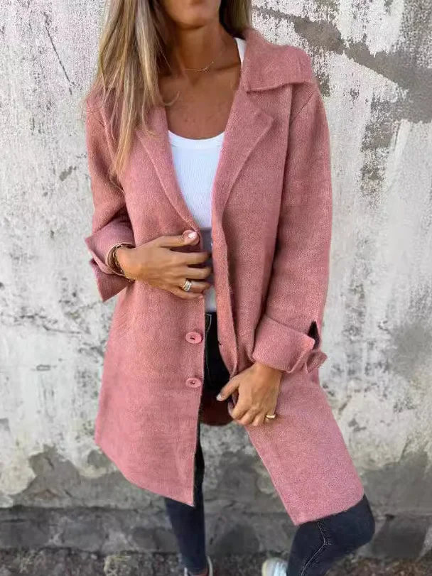 Women Elegant Plain Winter Daily Loose Long Sleeve Mid-long H-Line Regular Coats