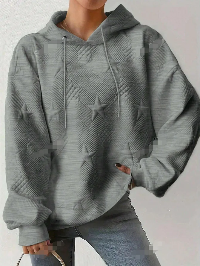 Women Casual Spring/Fall Star Polyester Zipper Daily Loose Regular H-Line Sweatshirts