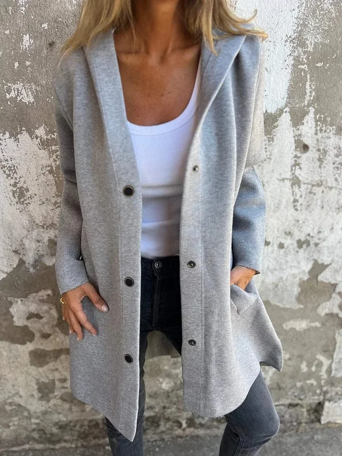 Women Casual Plain Spring/Fall Polyester Loose Long Sleeve Zip Up Hoodie H-Line No Kimonos