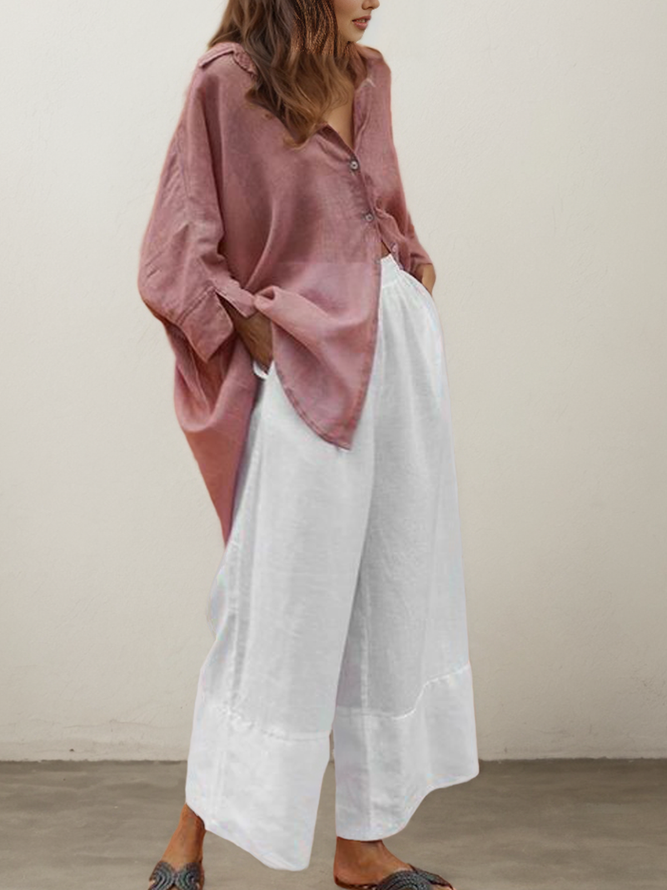 Women Plain Spring/Fall Linen Natural Daily Loose Straight pants Long A-Line Pants