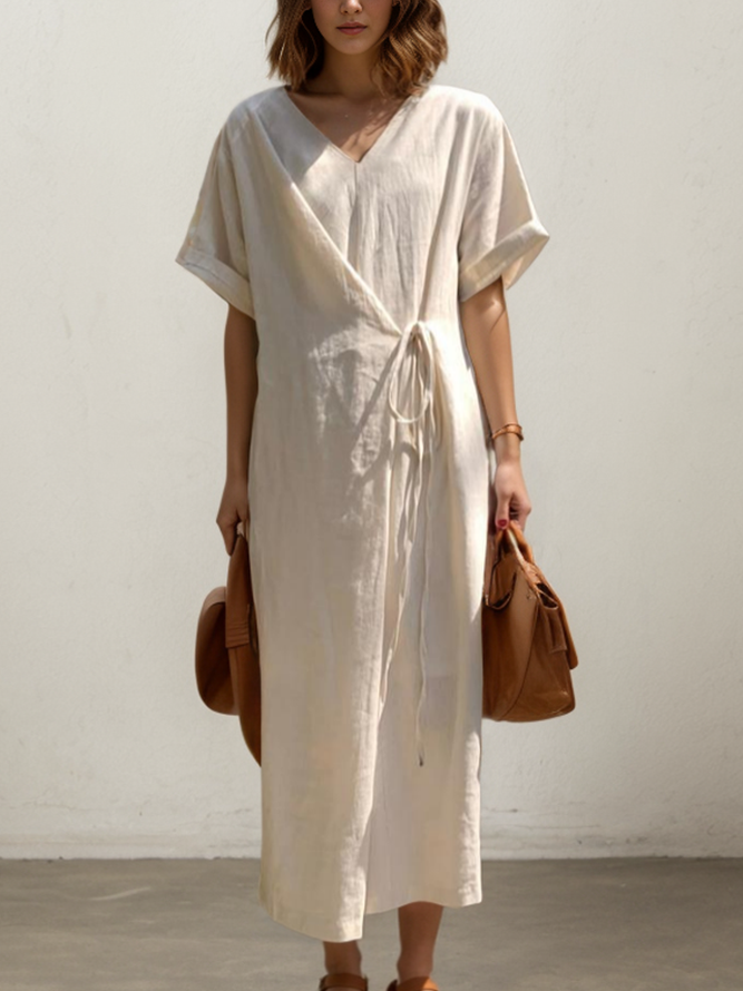 Women Plain Summer Linen Natural No Elasticity Vacation Loose Maxi Regular Dresses