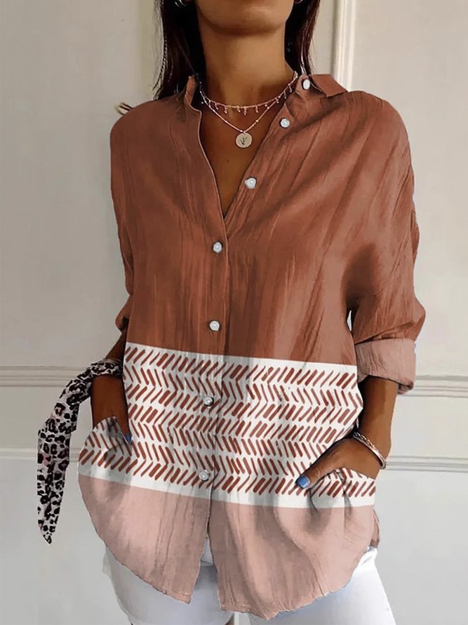 Women Geometric Casual Spring/Fall No Elasticity Daily Loose H-Line Regular 2025POD Shirts