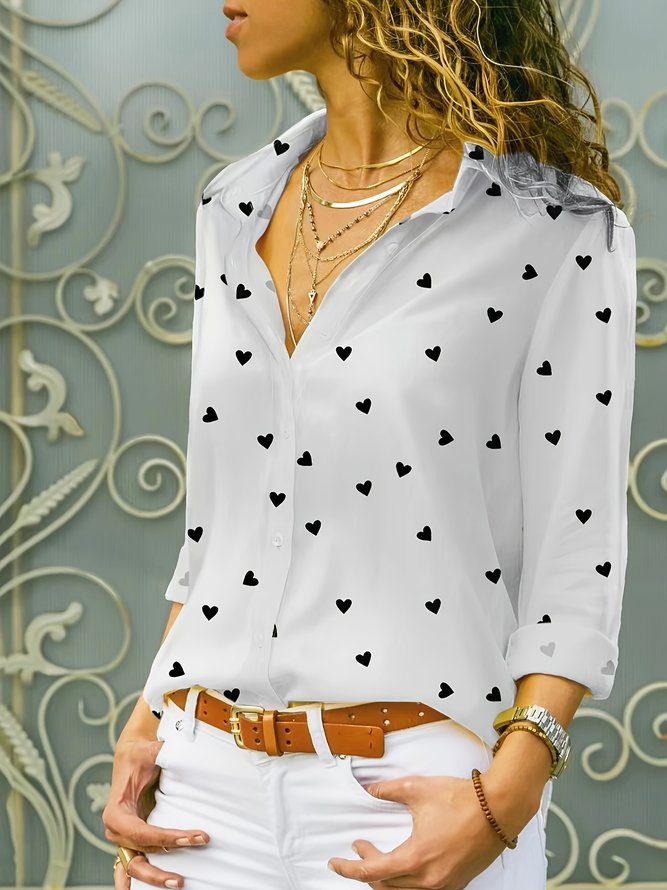 Women Casual Spring/Fall Heart/Cordate Polyester No Elasticity Long Sleeve Regular Shirt Collar NL Shirts