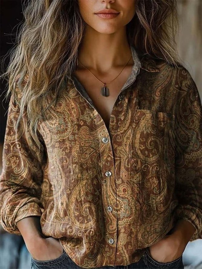 Women Ethnic Ethnic Spring/Fall Polyester Vacation Loose H-Line Regular 2025POD Shirts