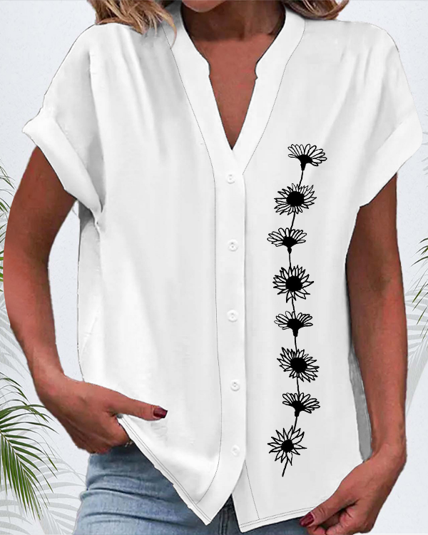 Casual Floral Summer Printing Micro-Elasticity Daily Regular Fit Regular H-Line Shirts for Women