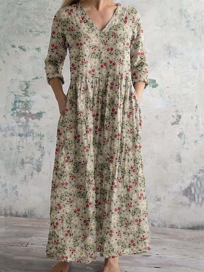 Women Casual Floral Spring/Fall Natural Regular Fit Jersey Maxi T-Shirt Dress NL Dresses