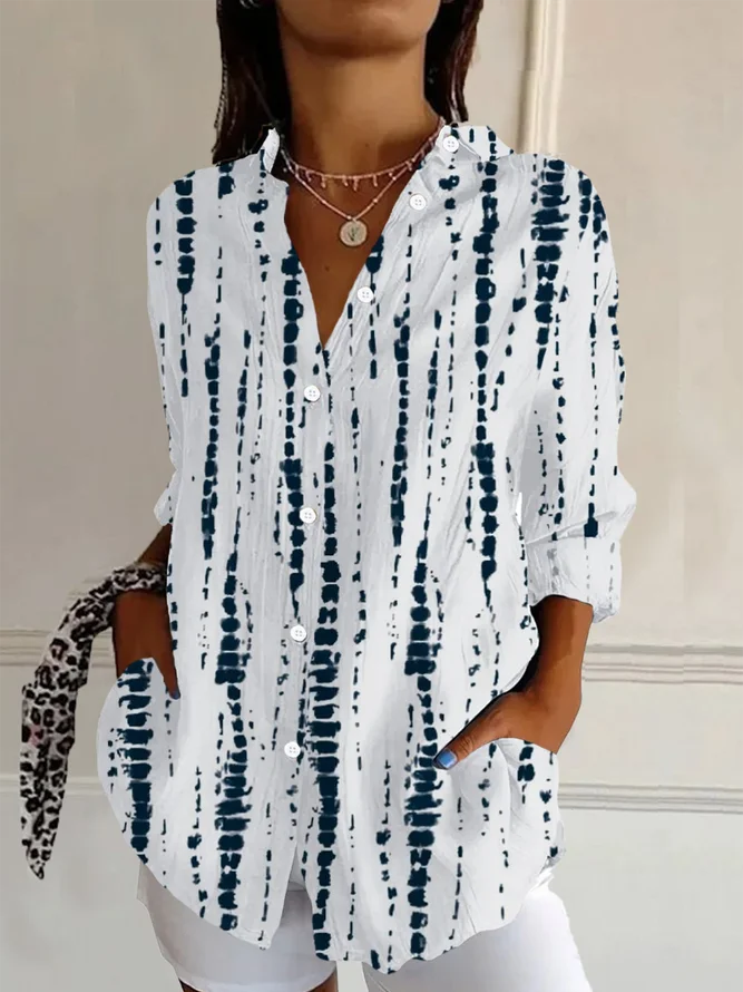Women Striped Casual Spring/Fall Polyester No Elasticity Regular Regular Shirt Collar NL Shirts