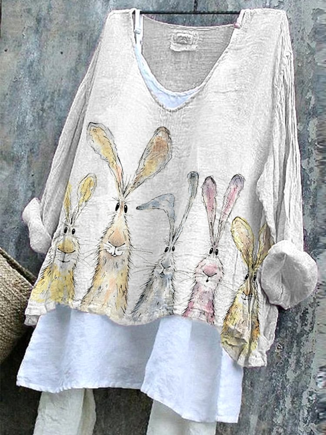 Women Casual Spring/Fall Easter (rabbit) Polyester Micro-Elasticity Daily Loose Regular H-Line Blouses