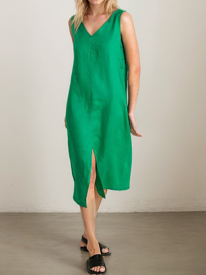 Plain Summer Vacation Linen Natural Lightweight No Elasticity Daily Loose Dresses for Women