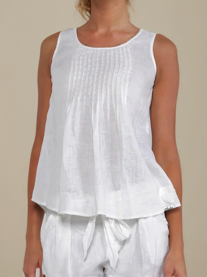 Casual Plain Summer Lightweight No Elasticity Loose Sleeveless Crew Neck A-Line Tank Tops for Women