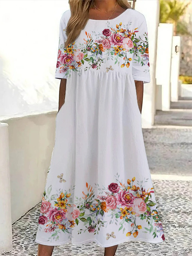 Women Casual Floral Summer Printing Daily Loose H-Line Regular Shift Dress Dresses