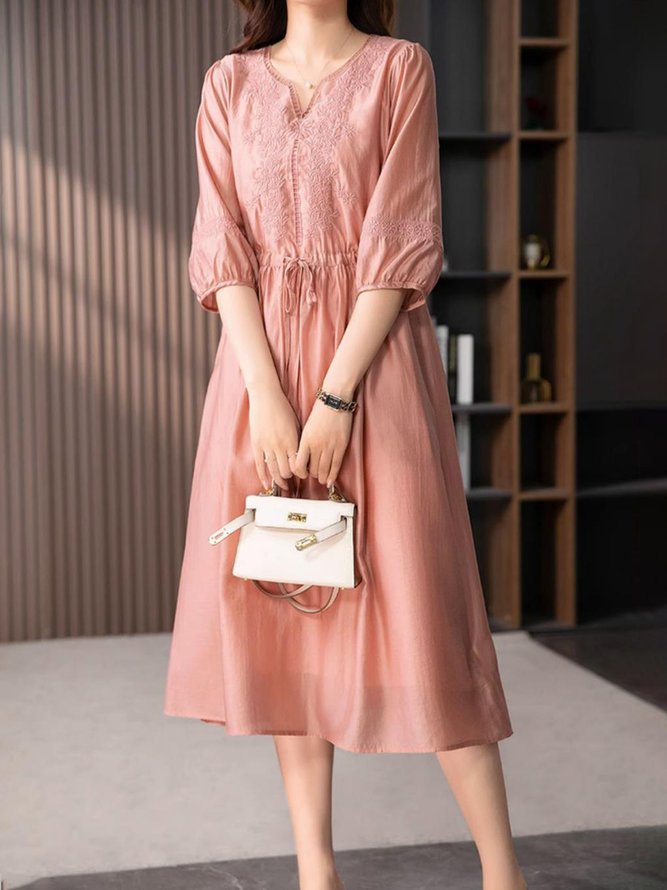 Plain Summer Elegant V neck Lightweight No Elasticity Maxi Pullover X-Line Dresses for Women