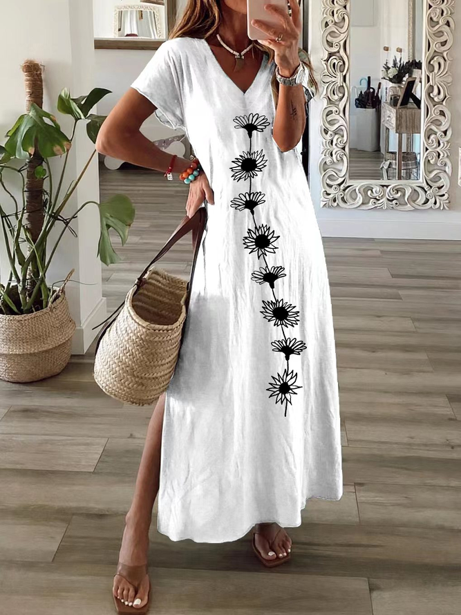 Women Casual Floral Summer Printing Daily Loose Maxi Short Sleeve Regular Dresses