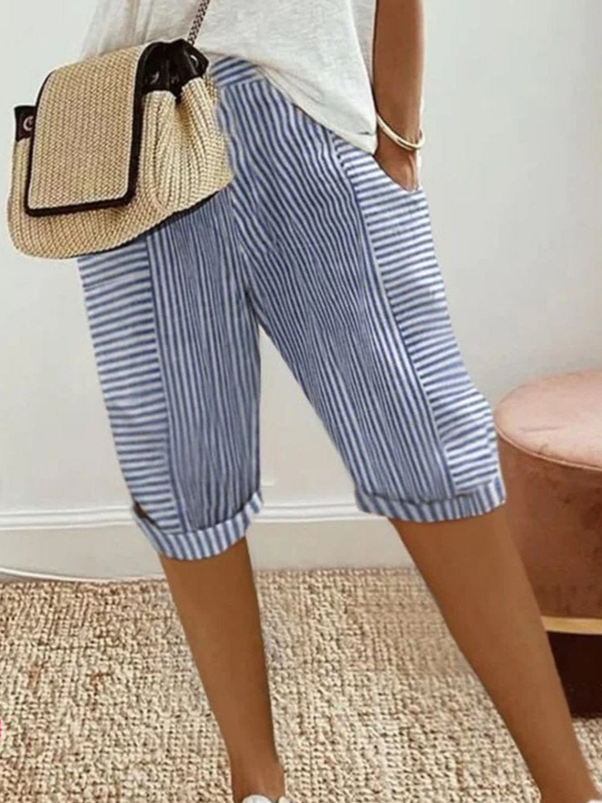 Women Striped Casual Summer Printing Natural Regular Fit Straight pants H-Line Regular Pants