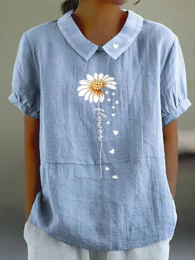 Women Casual Floral Summer Polyester Lightweight No Elasticity Daily Shawl Collar Regular Shirts