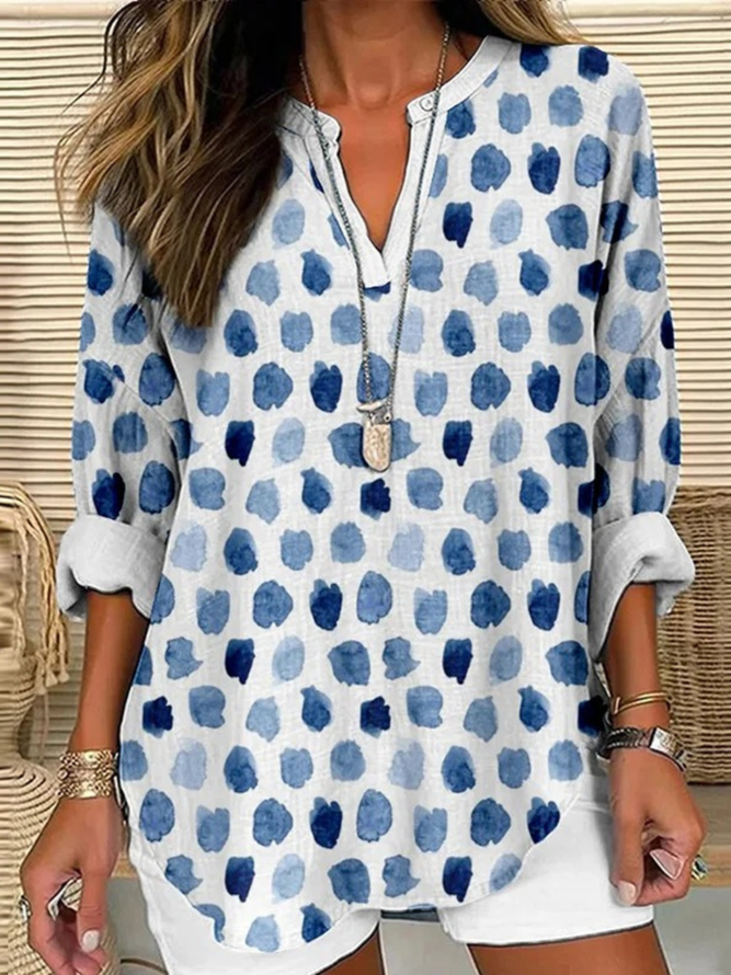 Geometric Elegant Summer No Elasticity Daily Loose Regular H-Line Regular Blouses for Women