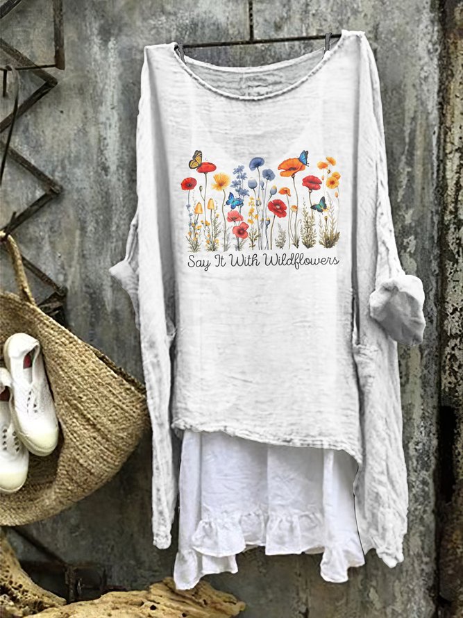 Women Casual Floral Spring/Fall Daily Regular Fit Crew Neck A-Line Regular No Dresses