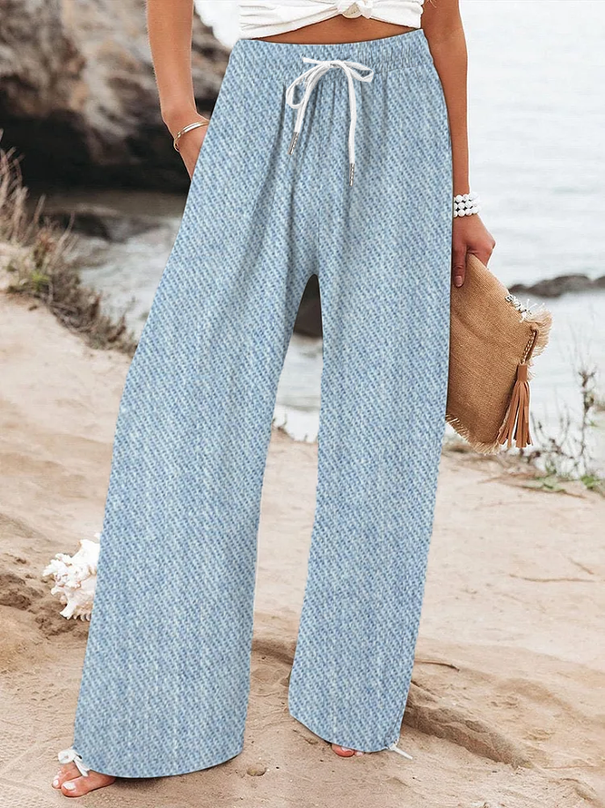 Women Casual Spring/Fall Faux Denim Print Graphic Polyester Printing Micro-Elasticity Loose Long H-Line Pants