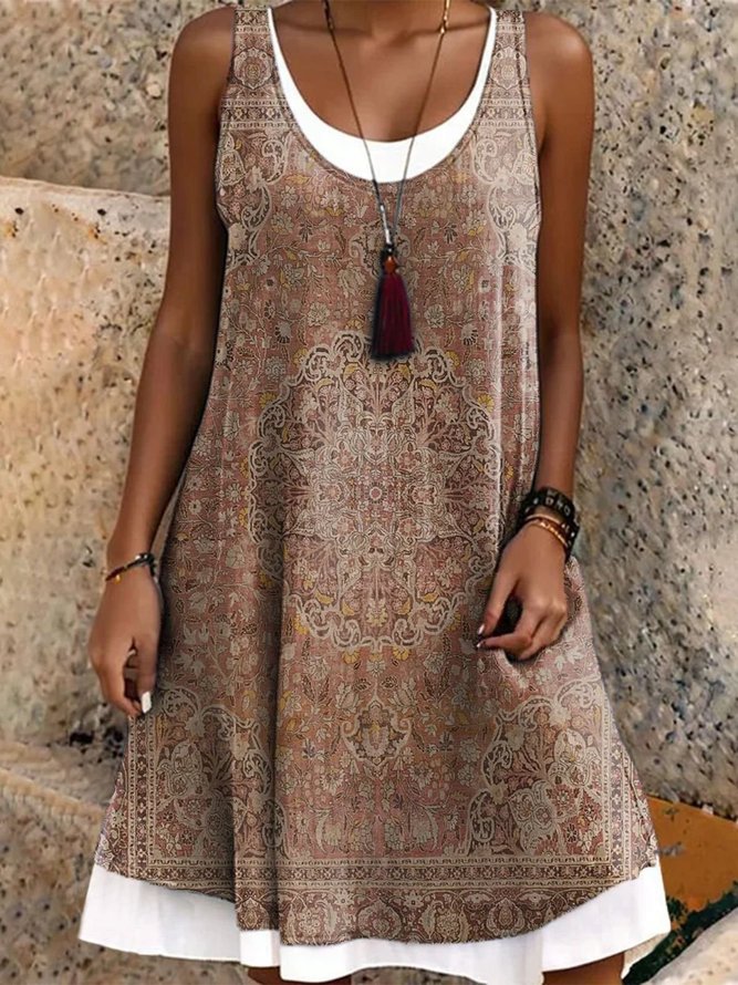 Casual Ethnic Summer Polyester Regular Fit Crew Neck A-Line Regular No Dresses for Women