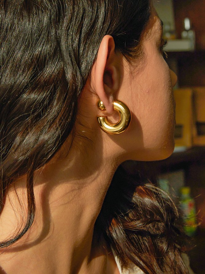Plain All Season Urban Daily Stainless Steel Hoop Earrings for Women