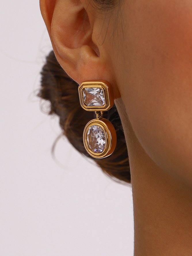 Women Plain All Season Elegant Stainless Steel Dangle Together Earrings