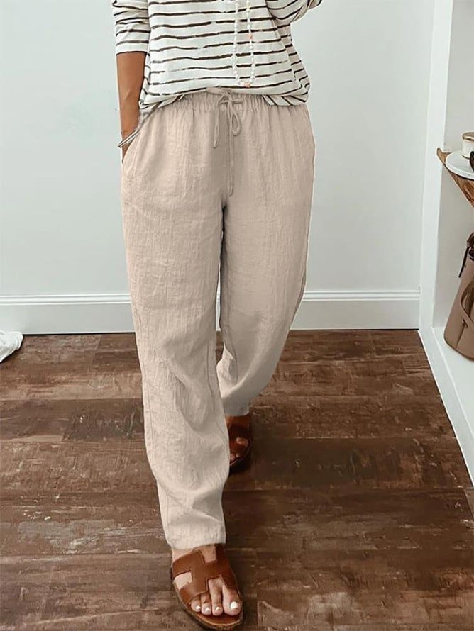 Women Casual Plain Spring/Fall Natural No Elasticity Loose H-Line Regular Baggy Pants Pants