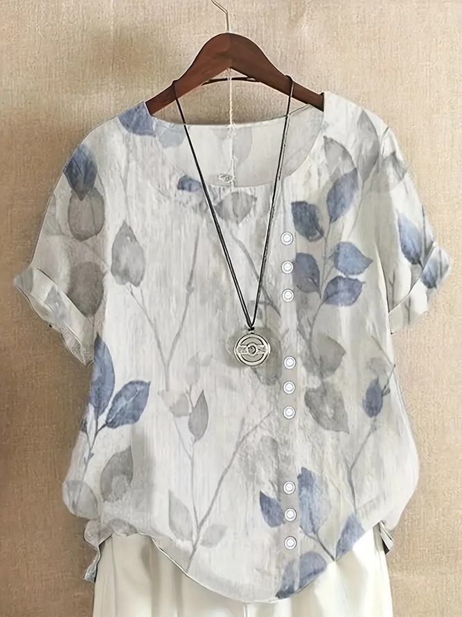 Women Casual Floral Summer Polyester Micro-Elasticity Loose Regular H-Line Regular Shirts