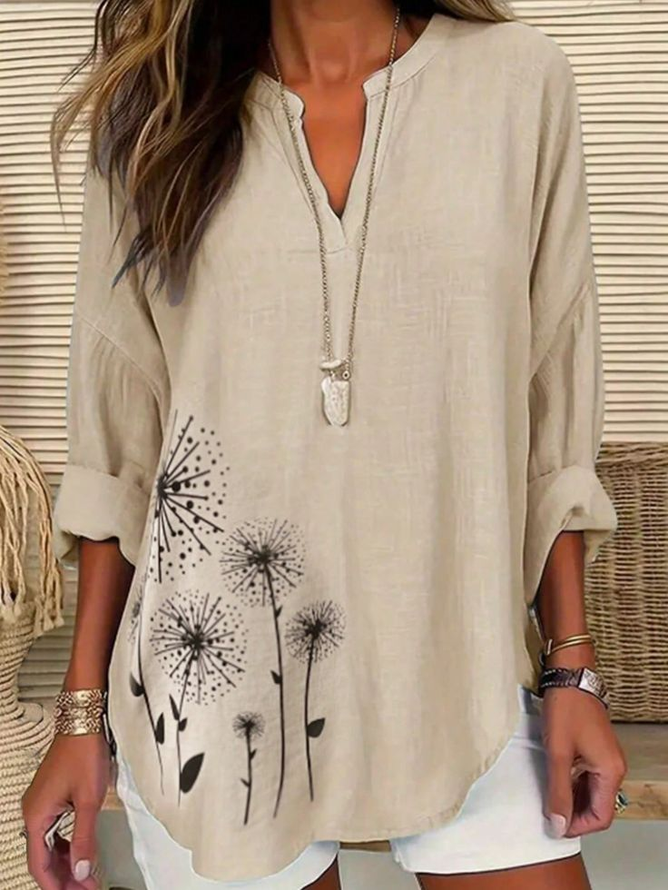 Casual Floral Spring/Fall Daily Loose Cotton-Blend Regular A-Line Regular Blouses for Women