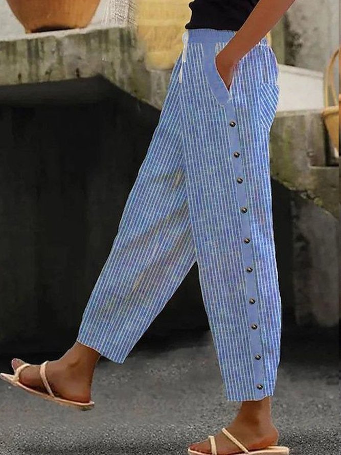Women Striped Casual Spring/Fall Polyester Printing Daily Loose Regular Baggy Pants Pants