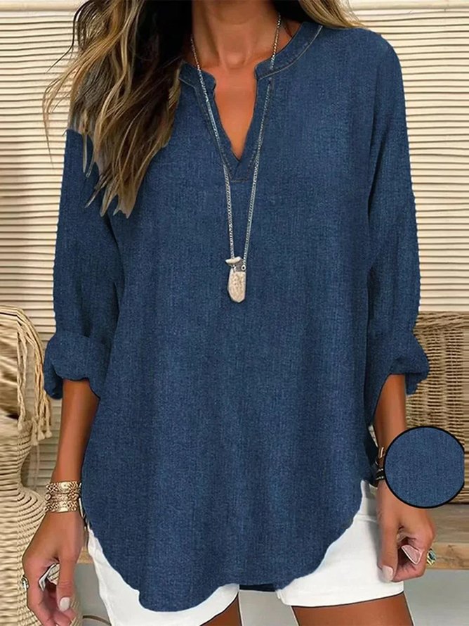 Casual Spring/Fall Faux Denim Print Graphic No Elasticity Loose Long Sleeve Cotton-Blend A-Line Regular Blouses for Women